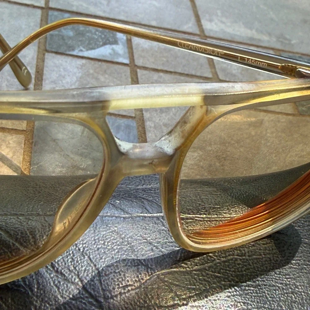 Clearvision Aviator Style Tinted Glasses Mens L 145mm Tan Amber Vtg Grandpa Core